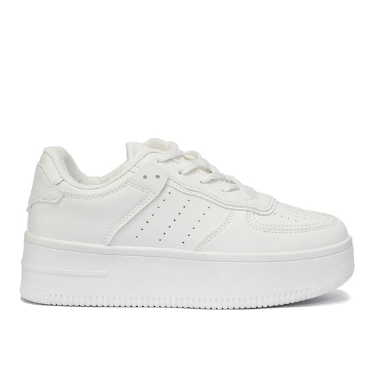 Simple High-Sole White Sneakers For Girls